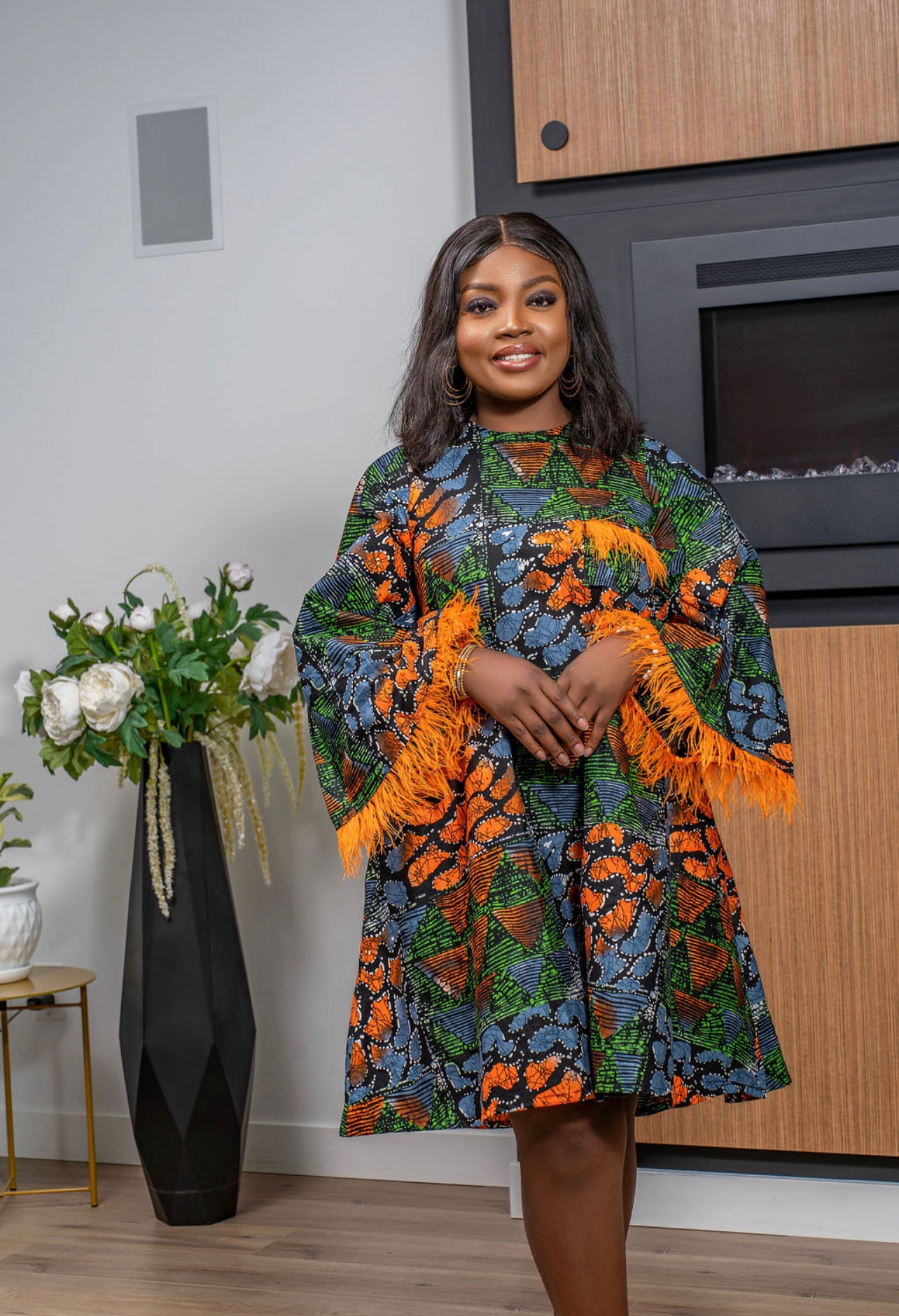 Aduke Print Feathered Circle Dress