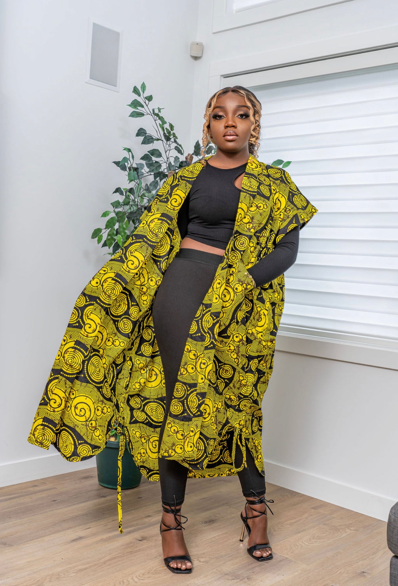 Ire Print Drawstring Kimono