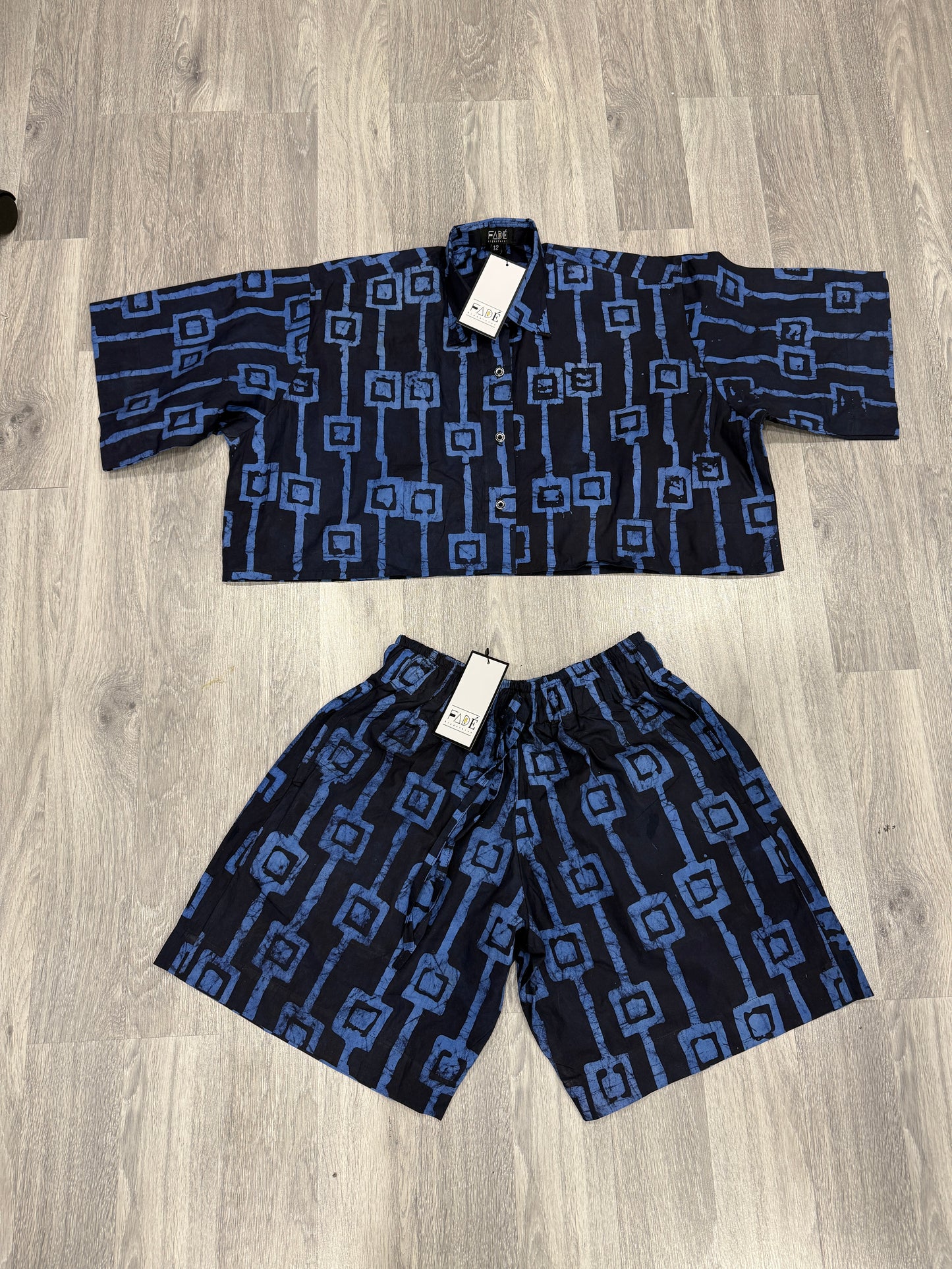 Blue and Black Adire Short Set
