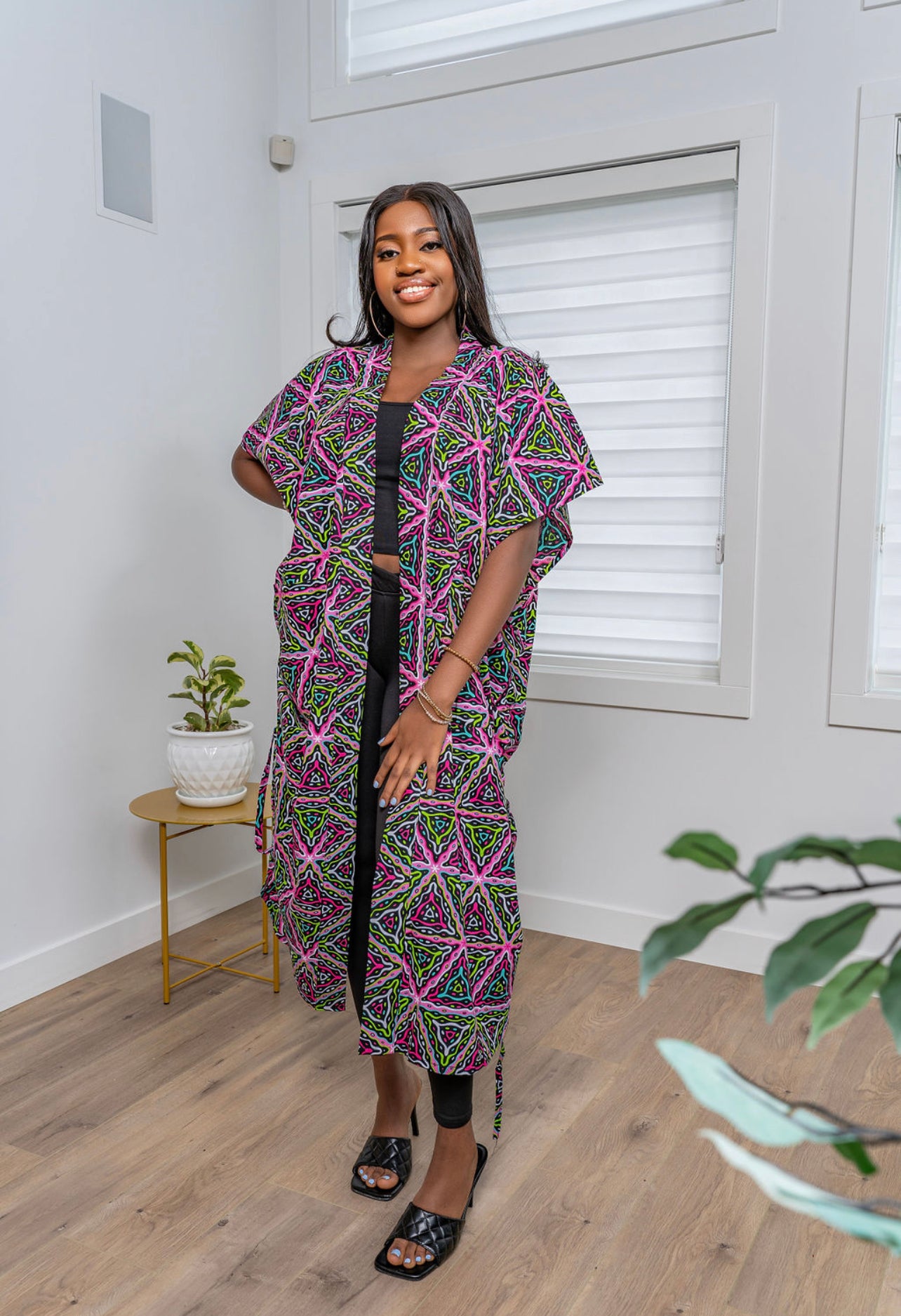 Tise Print Drawstring Kimono