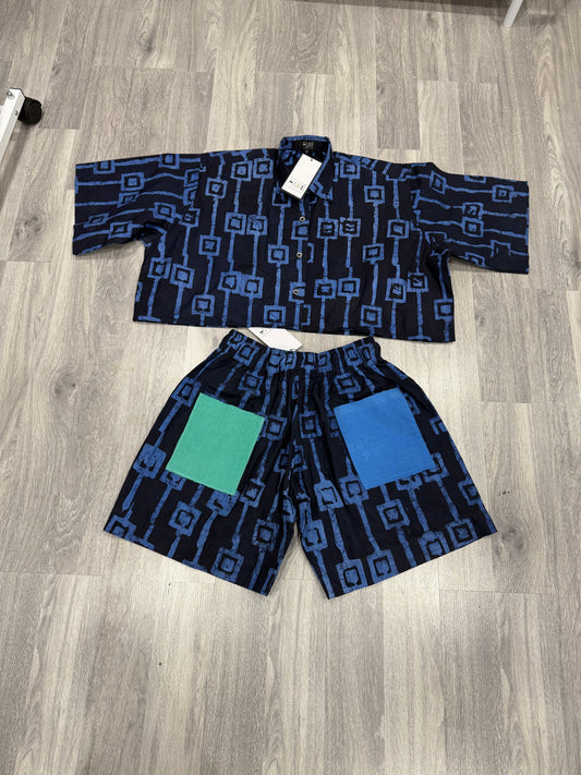Blue and Black Adire Short Set