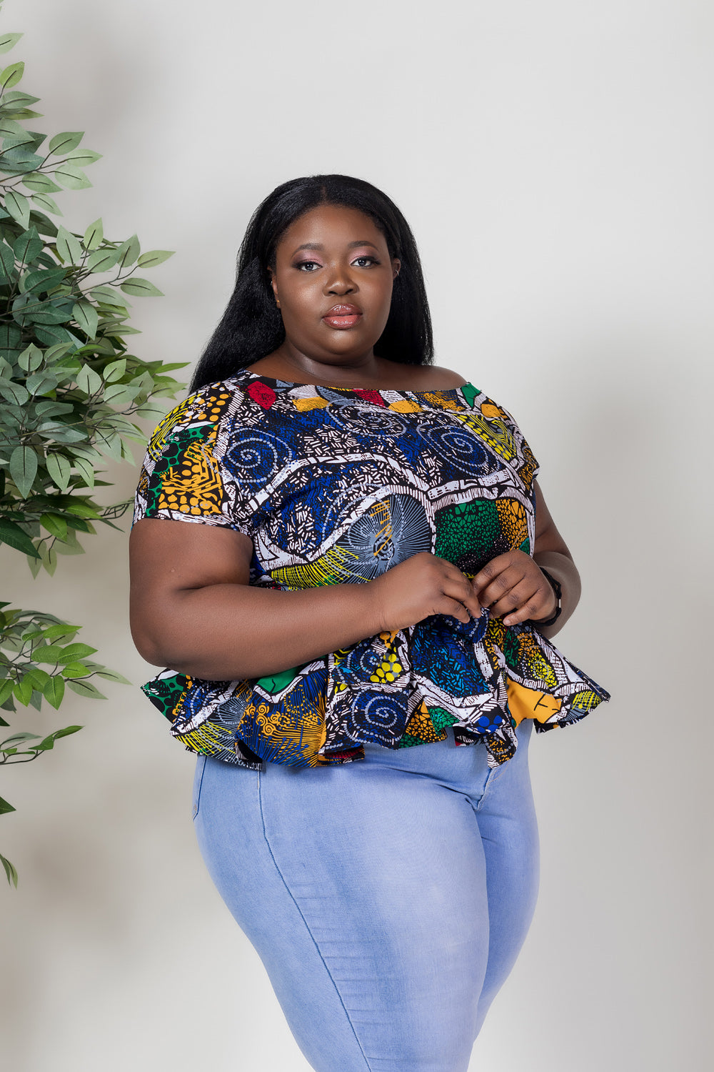 Funmi Print One-Shoulder Peplum Top
