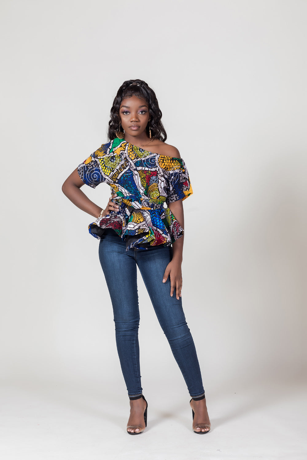 Funmi Print One-Shoulder Peplum Top