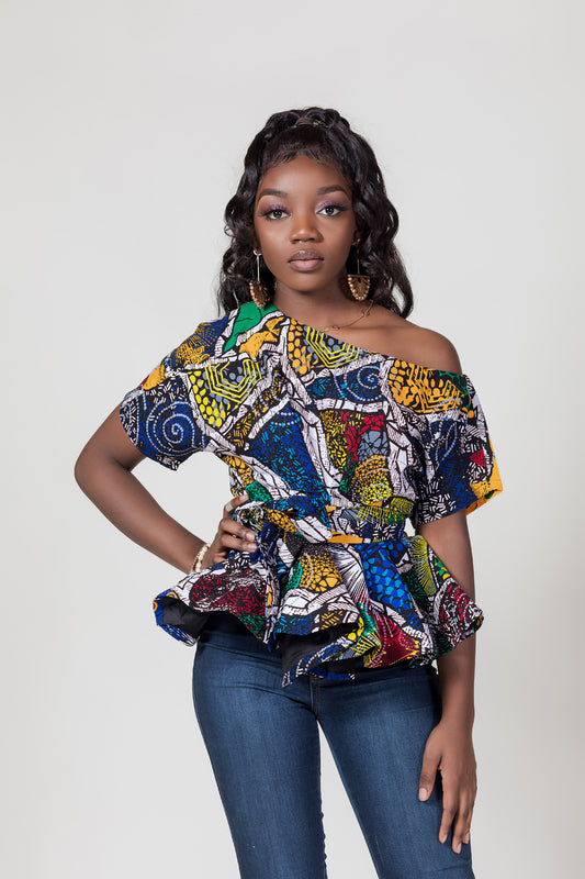 Funmi Print One-Shoulder Peplum Top