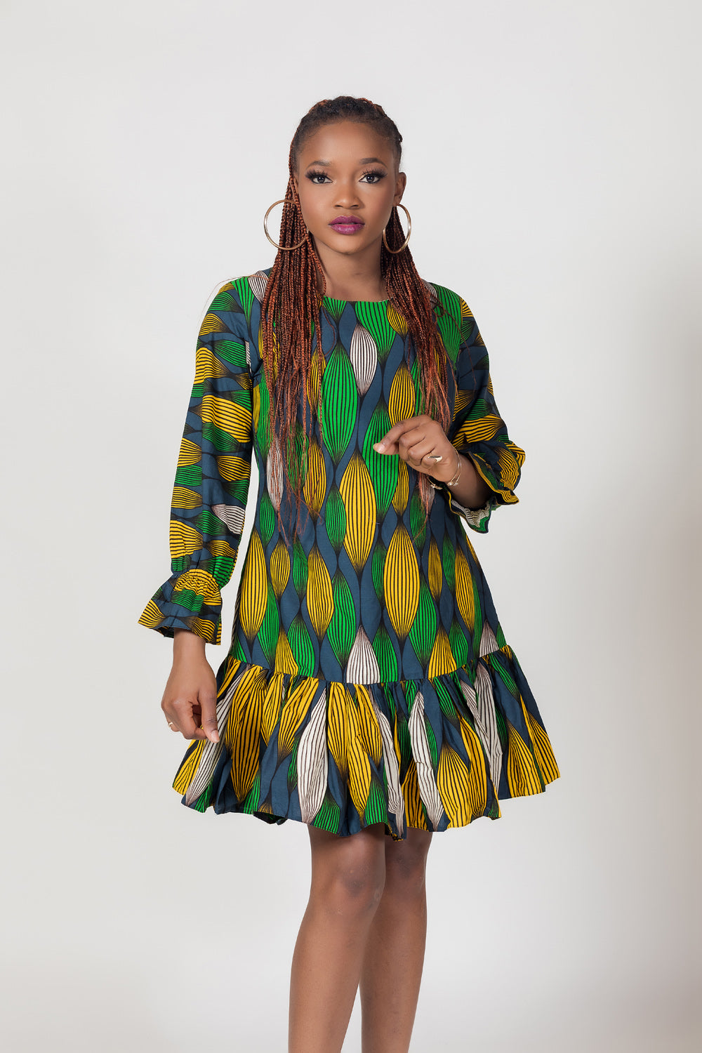 Rhoda Print Shift Frill Dress