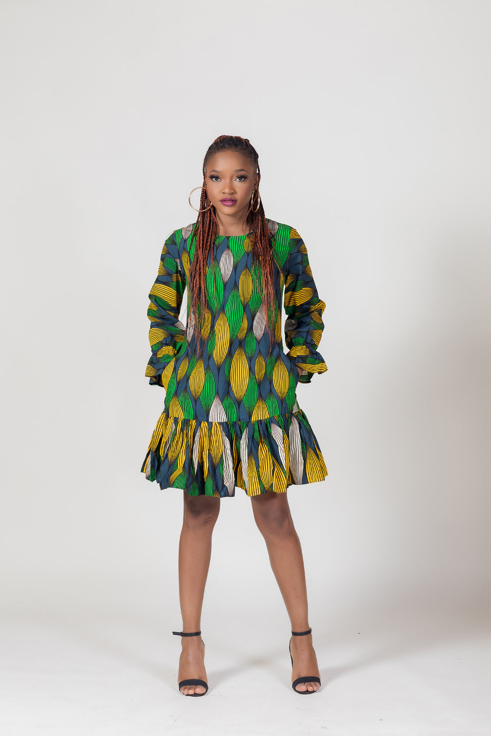Rhoda Print Shift Frill Dress