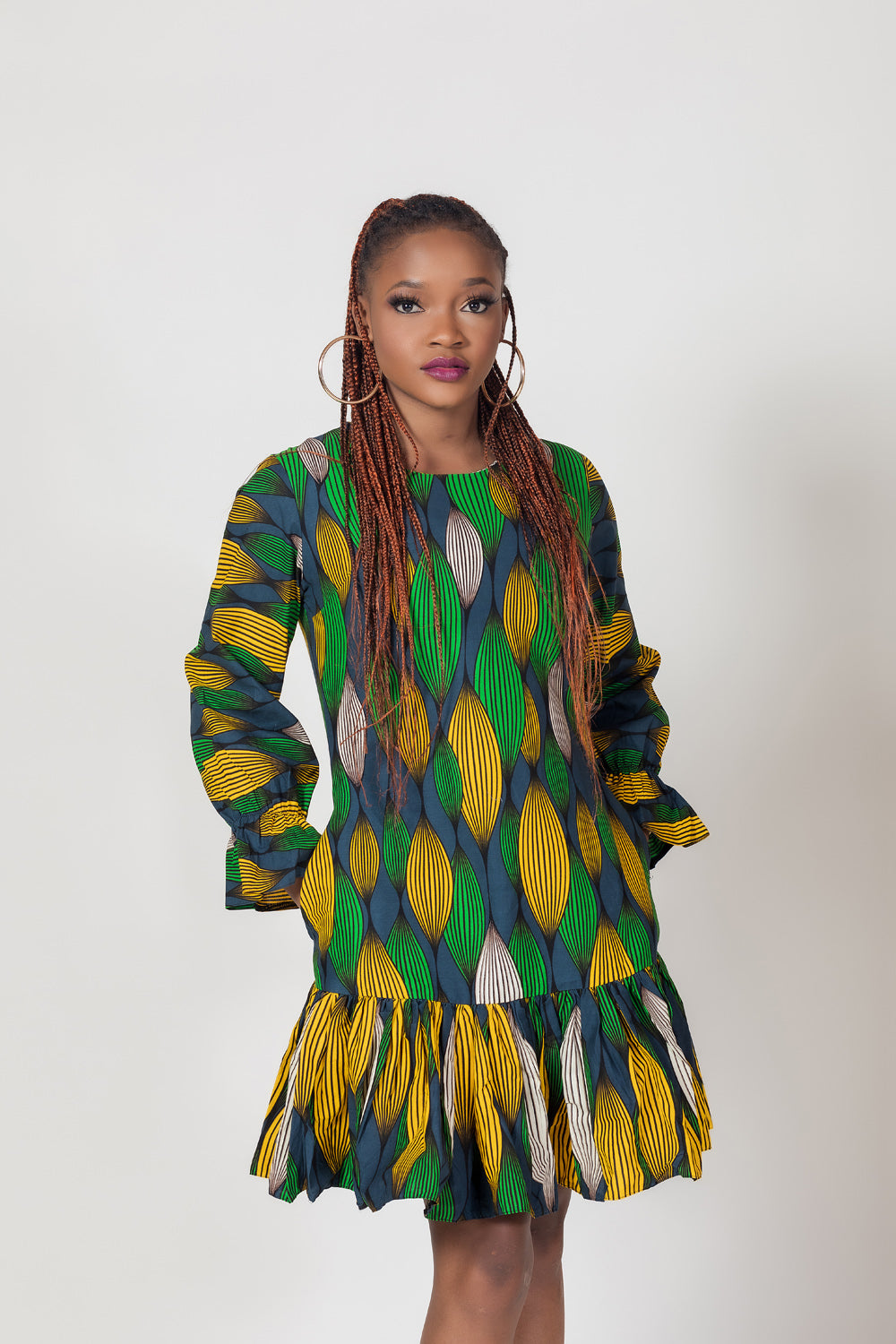 Rhoda Print Shift Frill Dress