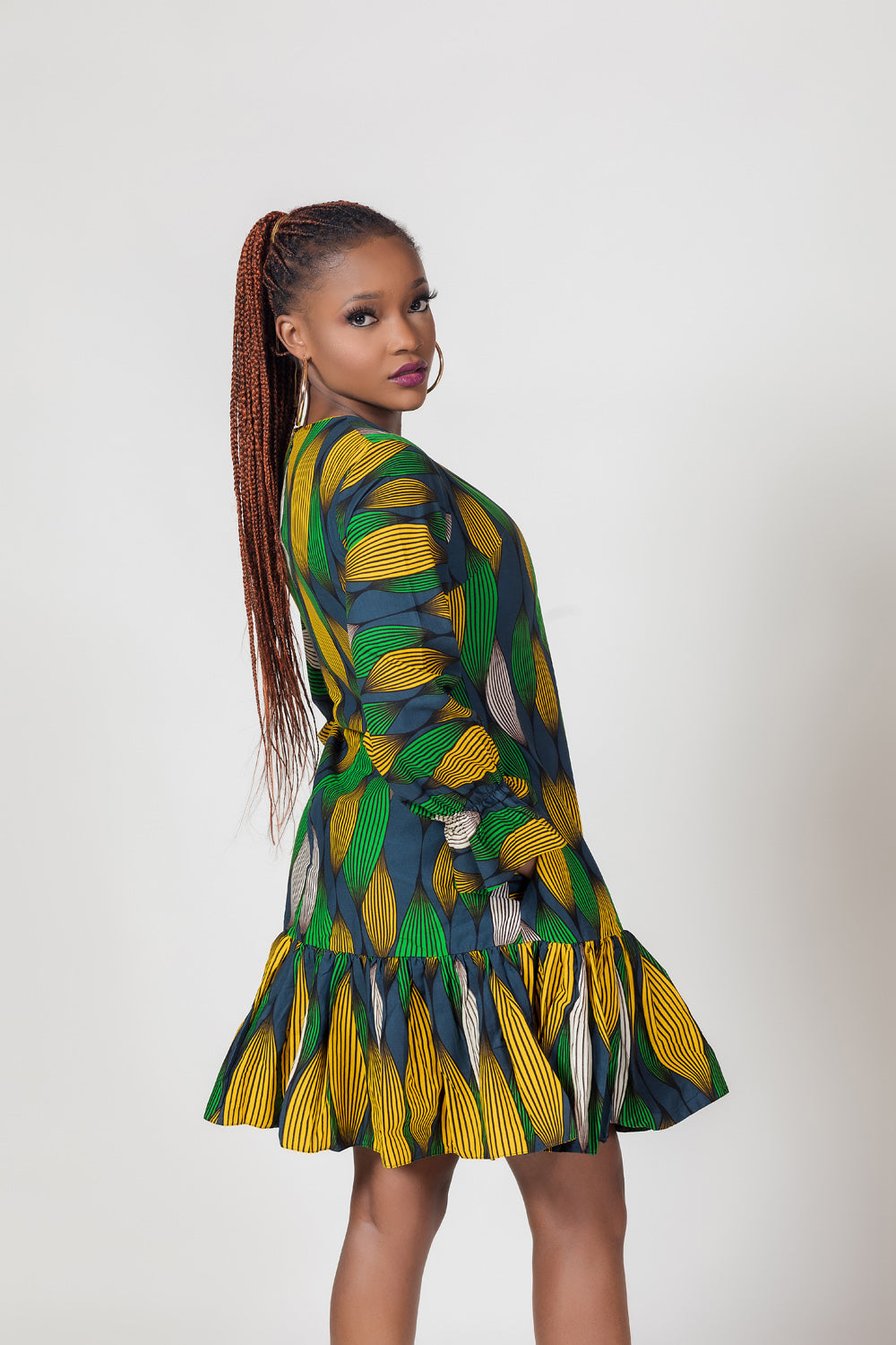 Rhoda Print Shift Frill Dress